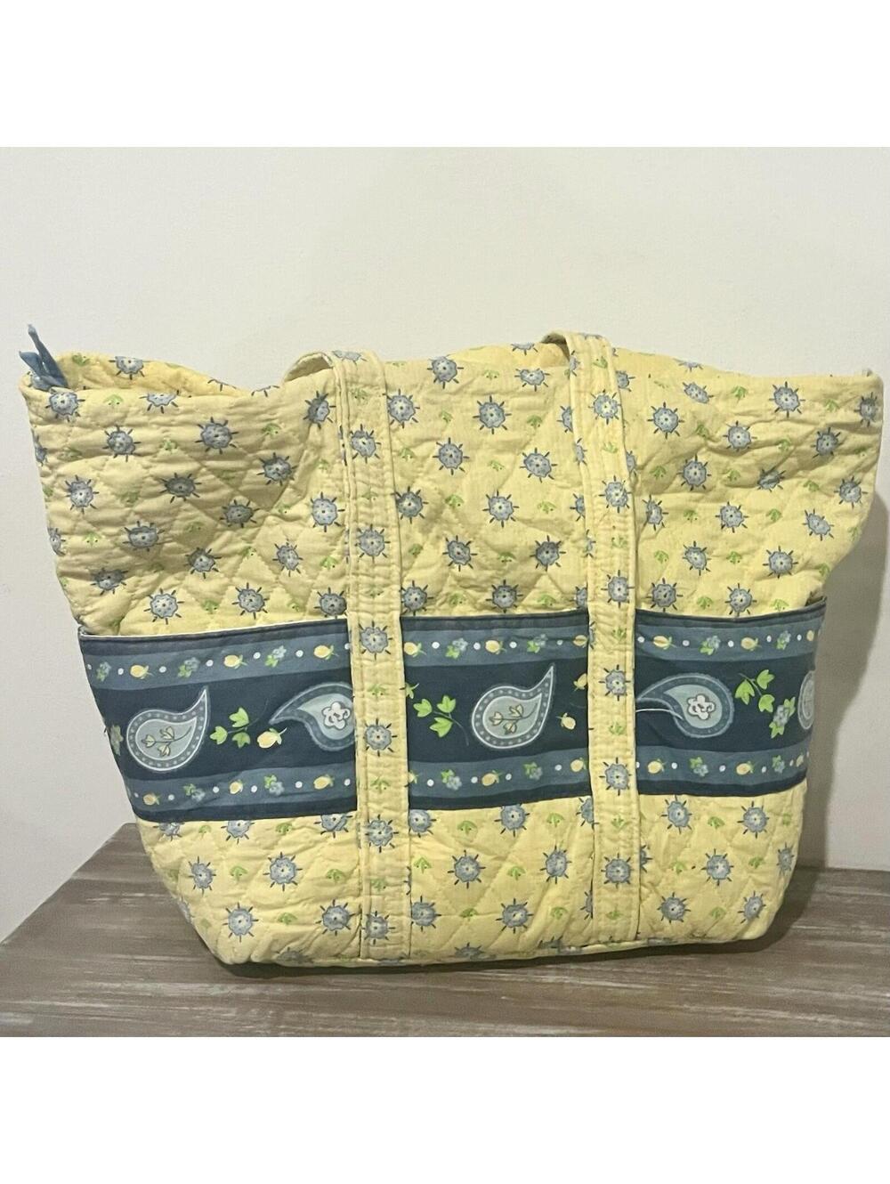 Vintage Cudlie Quilted Diaper Bag Yellow Blue Floral Retro 80s 90s Baby Tote